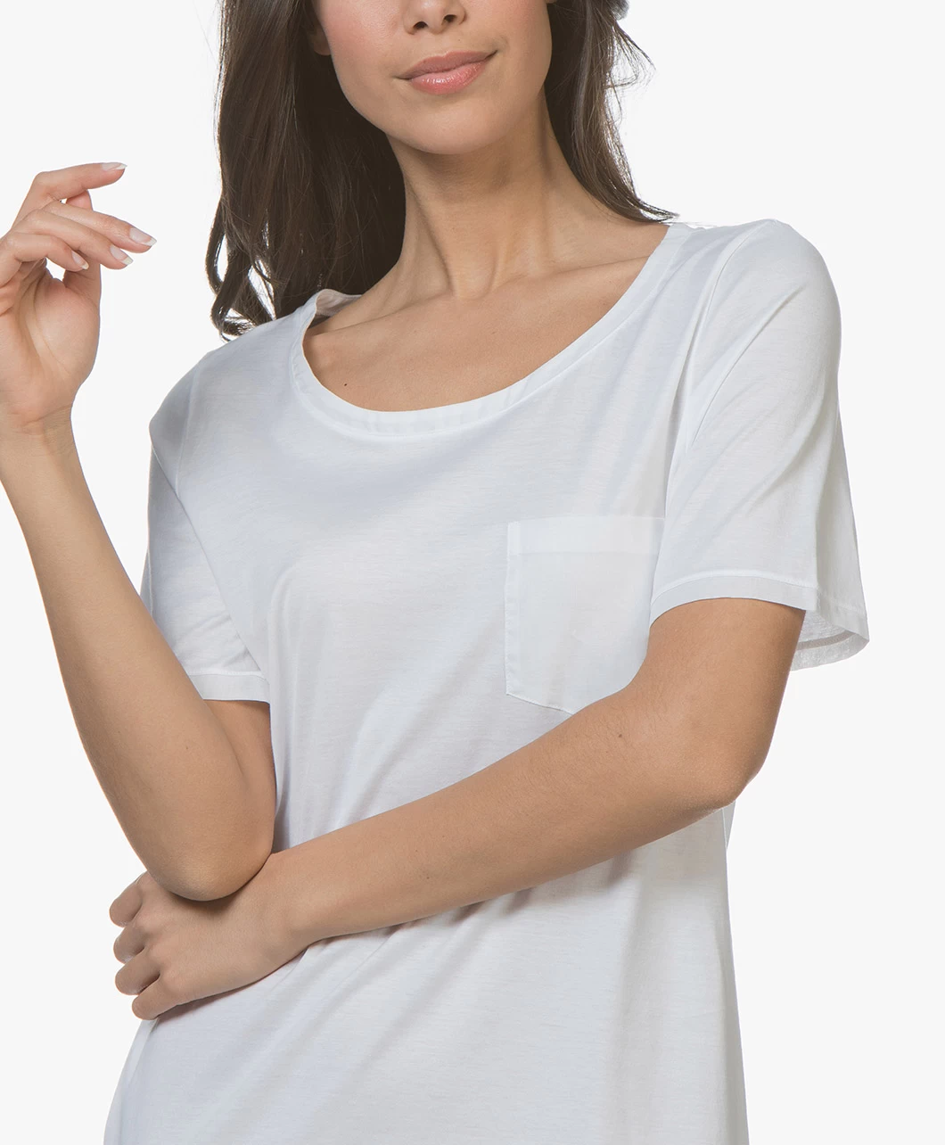 Hanro Cotton Deluxe Jersey Nachthemd - Wit 6 Hanro Cotton Deluxe Jersey Nachthemd - Wit - Afbeelding 6