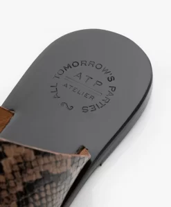 Atp Atelier Rosa Leren Slippers Met Slangenprint - Bruin -Kleding Series Winkel 191114 ATP Atelier Rosa Printed Snake Brown 08 scaled