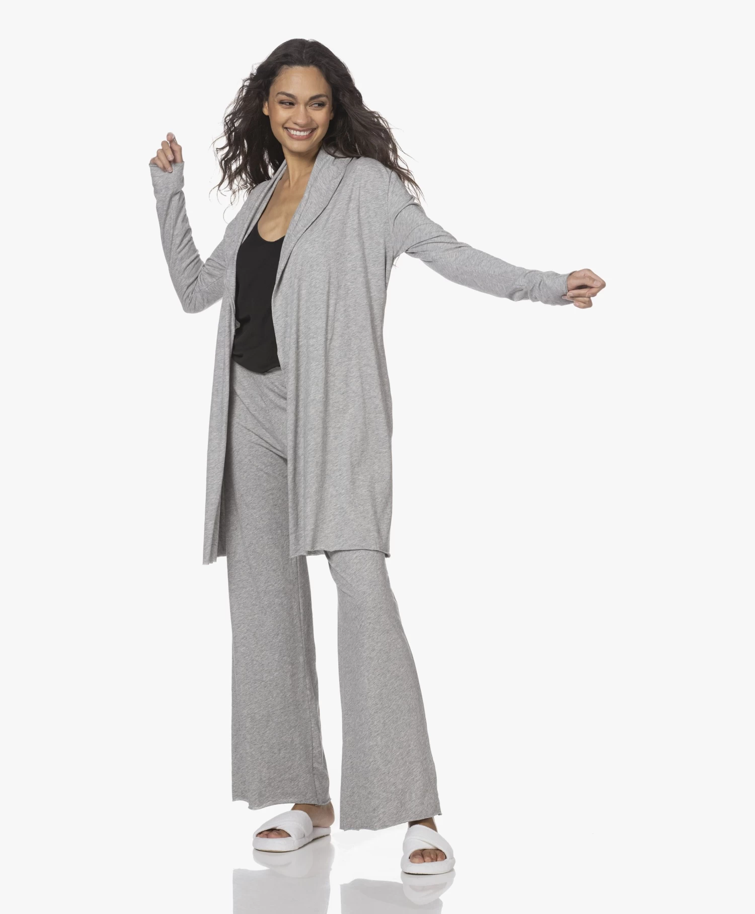 Skin Dubbellaagse Jersey Wijde Pijpen Broek - Grijs Mêlee 5 Skin Dubbellaagse Jersey Wijde Pijpen Broek - Grijs Mêlee - Afbeelding 5