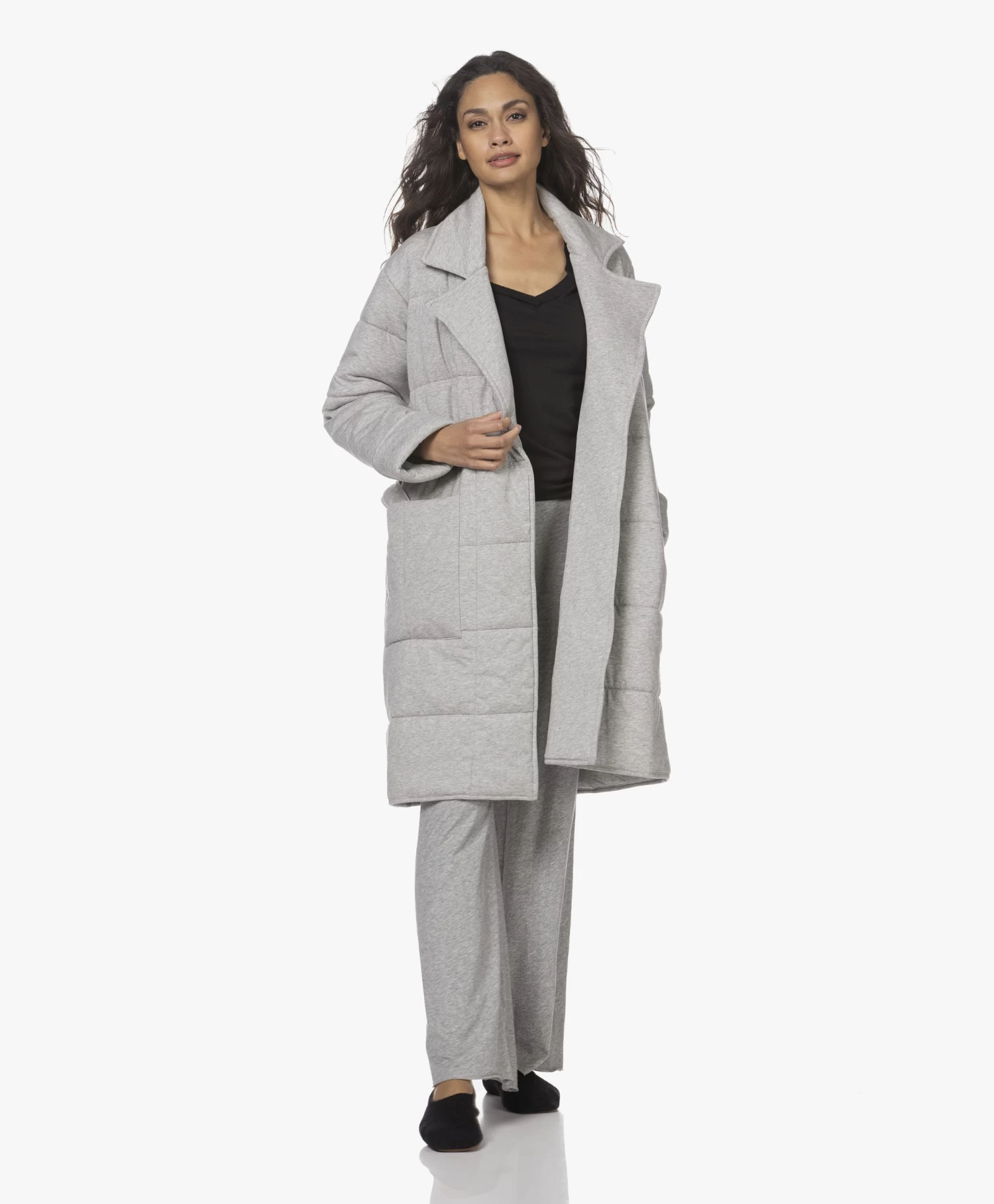 Skin Dubbellaagse Jersey Wijde Pijpen Broek - Grijs Mêlee 2 Skin Dubbellaagse Jersey Wijde Pijpen Broek - Grijs Mêlee - Afbeelding 2