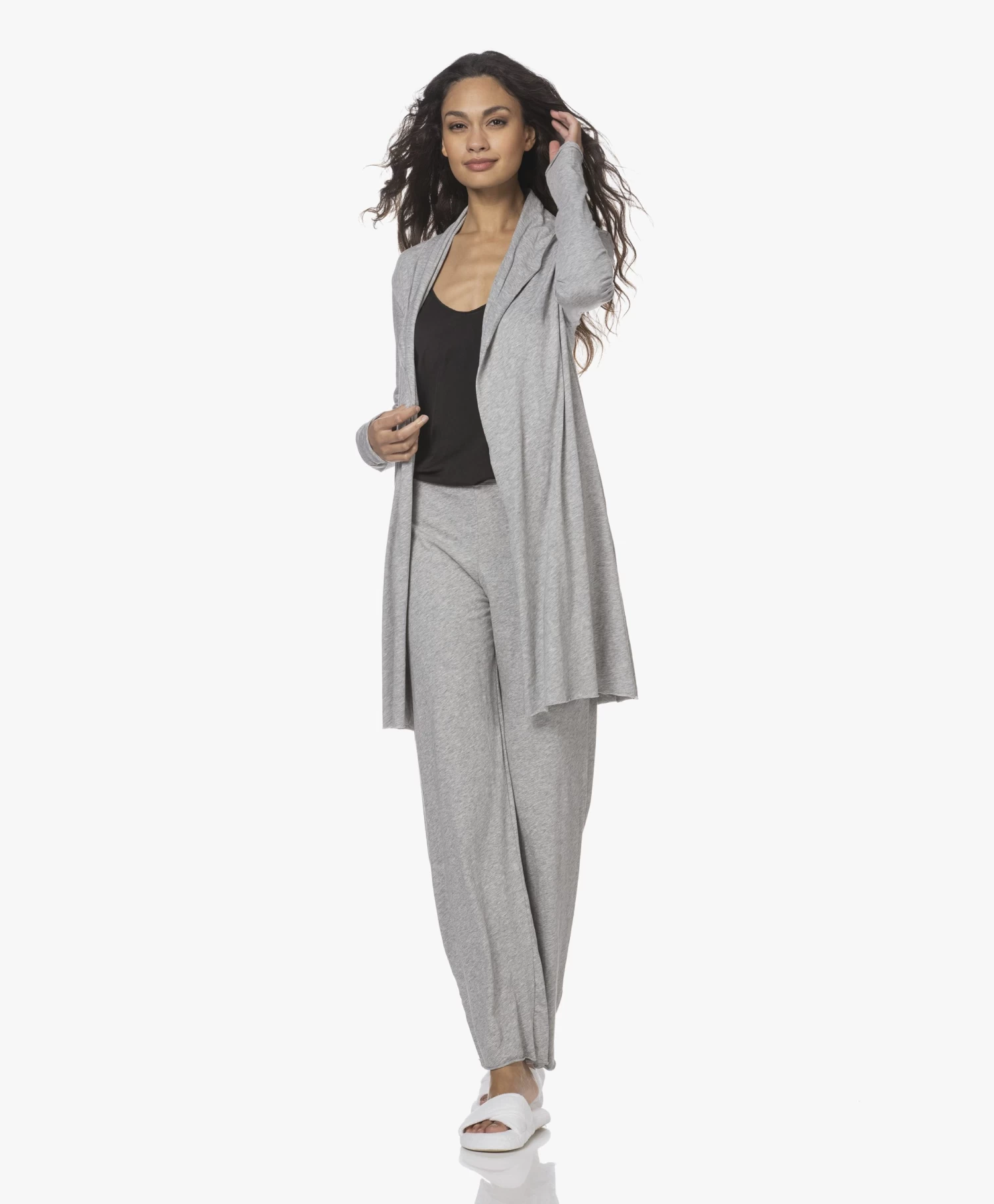 Skin Dubbellaagse Jersey Wijde Pijpen Broek - Grijs Mêlee 11 Skin Dubbellaagse Jersey Wijde Pijpen Broek - Grijs Mêlee - Afbeelding 11