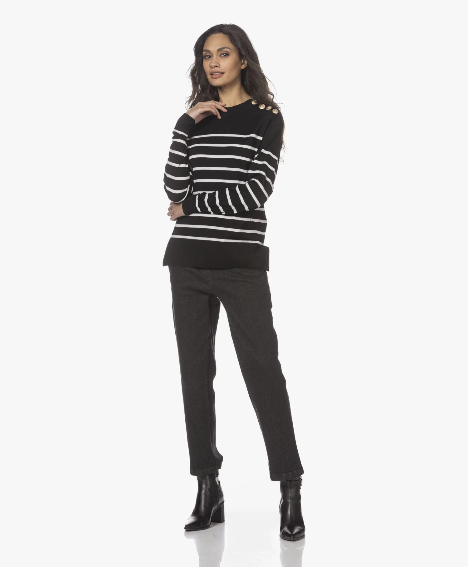 Plein Publique Le Marin Merino Gestreepte Trui Met Knopen - Zwart/Ivoor 9 Plein Publique Le Marin Merino Gestreepte Trui Met Knopen - Zwart/Ivoor - Afbeelding 9