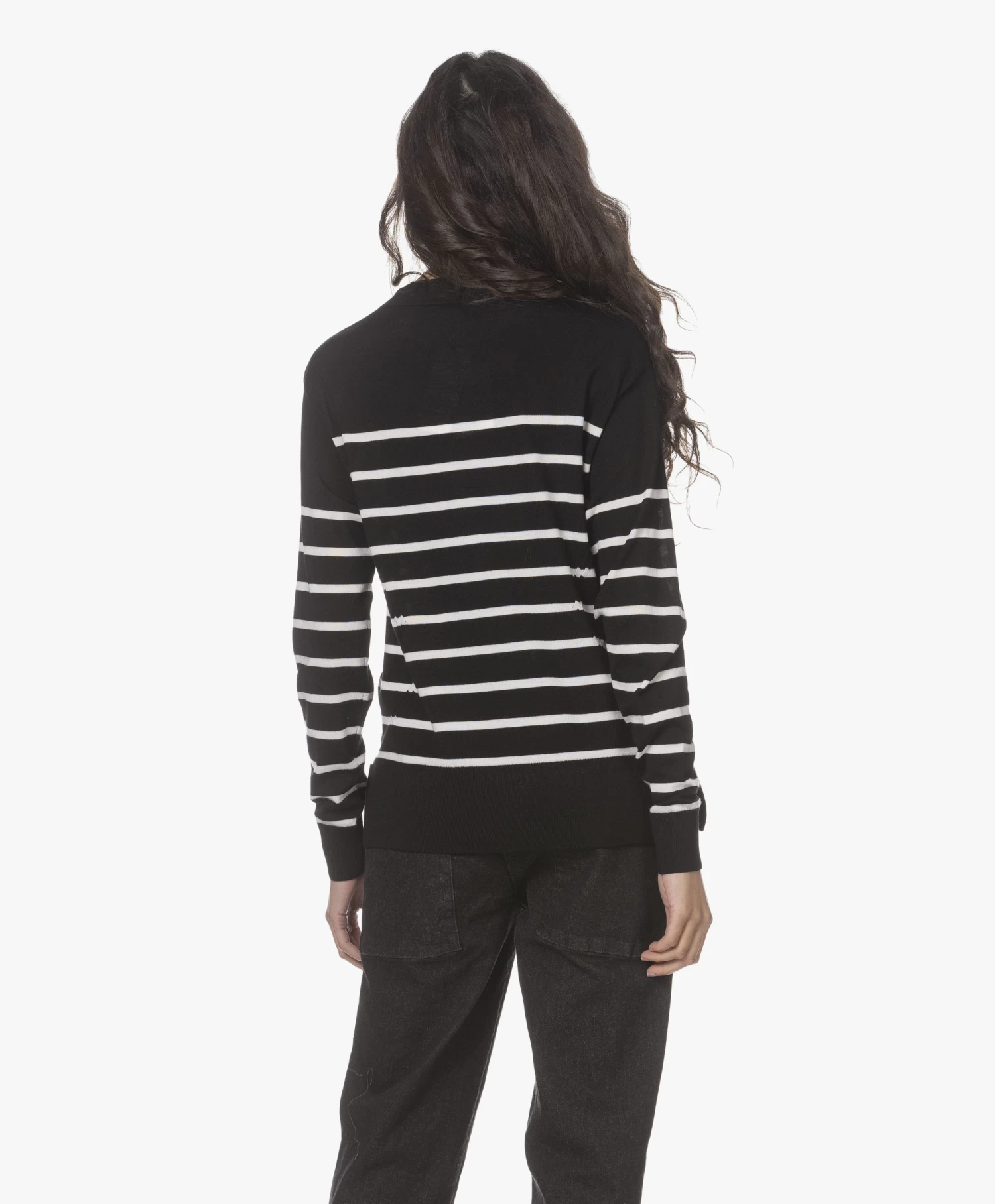 Plein Publique Le Marin Merino Gestreepte Trui Met Knopen - Zwart/Ivoor 4 Plein Publique Le Marin Merino Gestreepte Trui Met Knopen - Zwart/Ivoor - Afbeelding 4