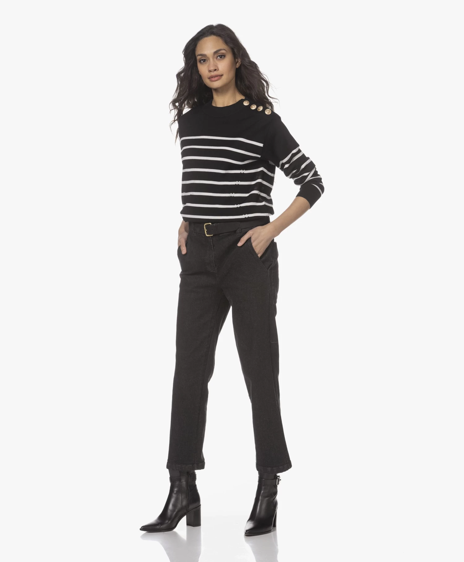 Plein Publique Le Marin Merino Gestreepte Trui Met Knopen - Zwart/Ivoor 13 Plein Publique Le Marin Merino Gestreepte Trui Met Knopen - Zwart/Ivoor - Afbeelding 13