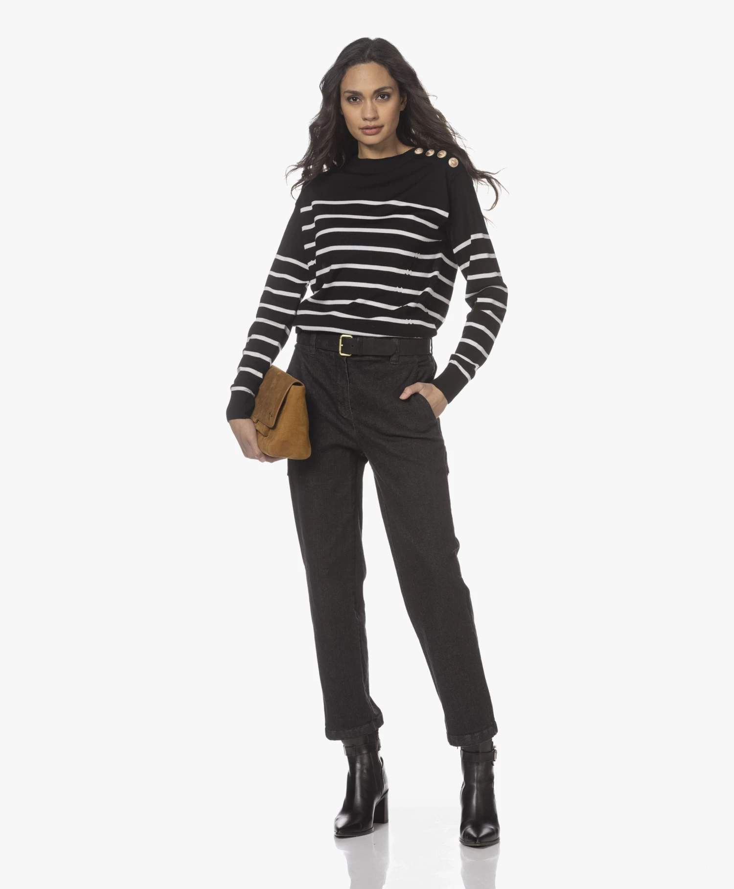 Plein Publique Le Marin Merino Gestreepte Trui Met Knopen - Zwart/Ivoor 2 Plein Publique Le Marin Merino Gestreepte Trui Met Knopen - Zwart/Ivoor - Afbeelding 2