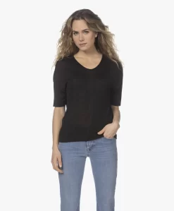 Sibin/Linnebjerg Cora Gebreid Viscose T-Shirt - Zwart