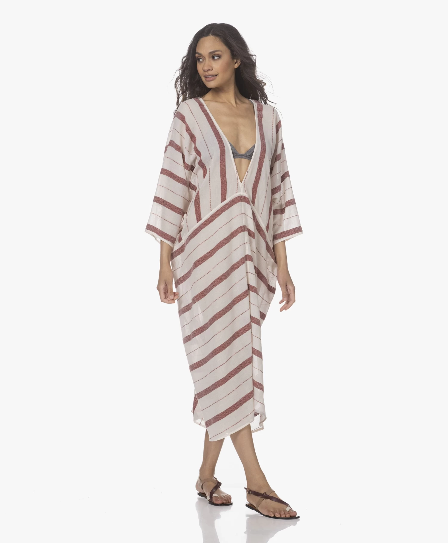 Su Paris Talia Voile Kaftan Met Jacquard Streepdessin - Burgundy 13 Su Paris Talia Voile Kaftan Met Jacquard Streepdessin - Burgundy - Afbeelding 13