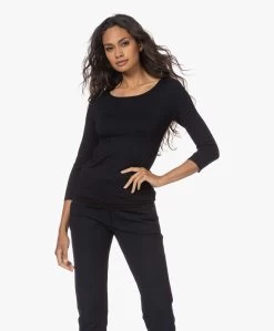 Majestic Filatures Adele T-Shirt Met Driekwart Mouwen - Marine