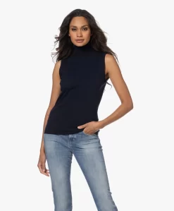 Resort Finest Mouwloze Cashmere-Zijdemix Coltop - Navy