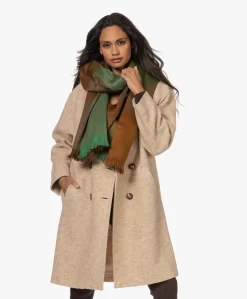 Alpaca Loca Handgemaakte Alpacamix Geblokte Sjaal - Groen/Bruin/Naturel