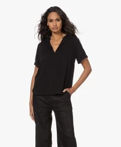 Studio .Ruig Thomas Korte Mouwen Viscose-Twill Blouse - Zwart