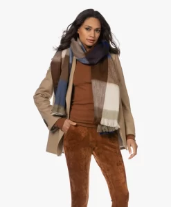 Alpaca Loca Handgemaakte Alpacamix Geblokte Sjaal - Cobalt Blue/Natural