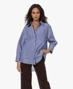 Anine Bing Mika Gestreept Poplin Overhemd - Blauw/Wit