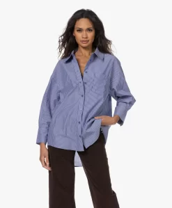Anine Bing Mika Gestreept Poplin Overhemd - Blauw/Wit