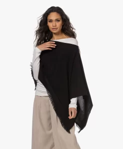 Repeat Franje Poncho In Biologisch Cashmere - Zwart