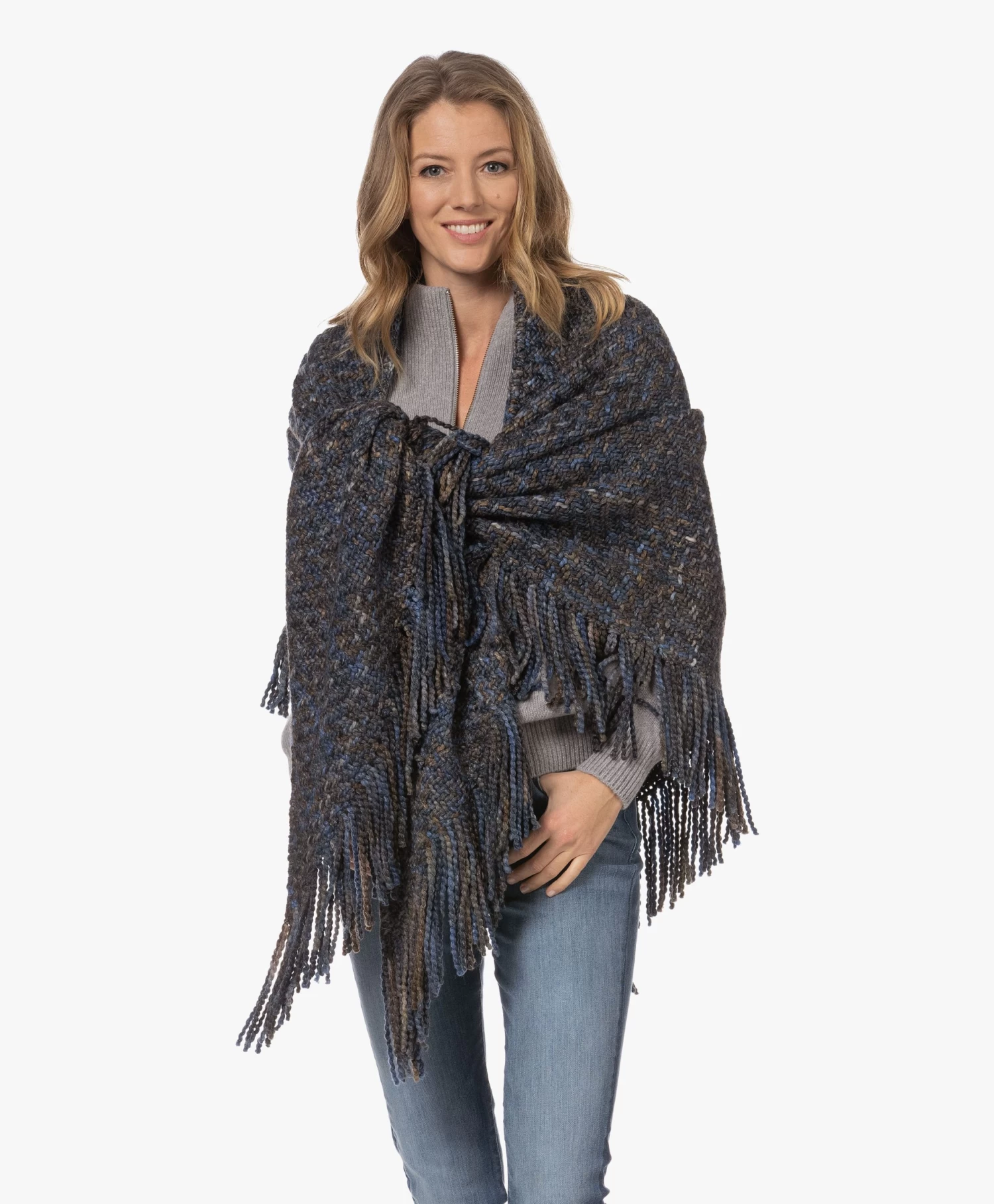 Manos Del Uruguay Merino Wolmix Poncho - Donkerblauw/Bruin/Grijs 13 Manos Del Uruguay Merino Wolmix Poncho - Donkerblauw/Bruin/Grijs - Afbeelding 13