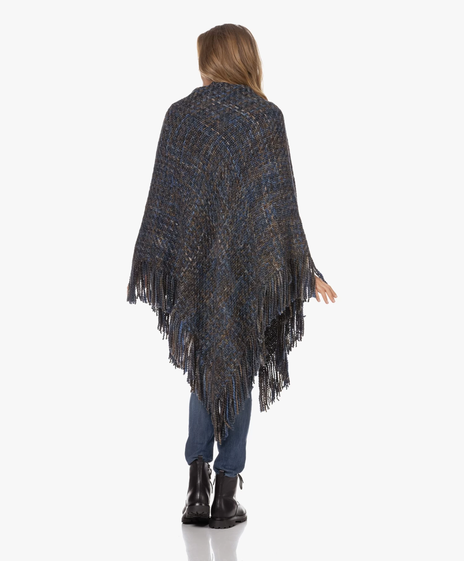 Manos Del Uruguay Merino Wolmix Poncho - Donkerblauw/Bruin/Grijs 4 Manos Del Uruguay Merino Wolmix Poncho - Donkerblauw/Bruin/Grijs - Afbeelding 4