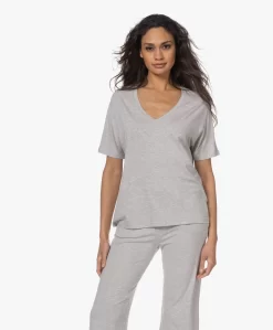 Majestic Filatures Superwashed Soft Touch V-Hals T-Shirt - Lichtgrijs Mêlee