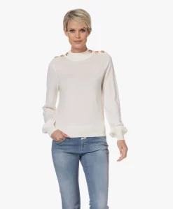 Plein Publique La Clique Merino Trui Met Knopen - Ivoor