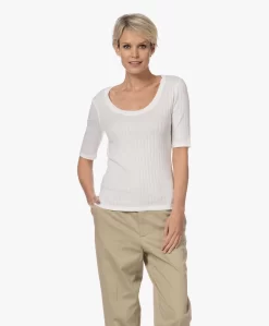 Closed Katoen-Modal Halflange Mouwen T-Shirt - Ivoor