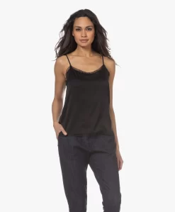 Repeat Zijden Top Met Kant - Zwart