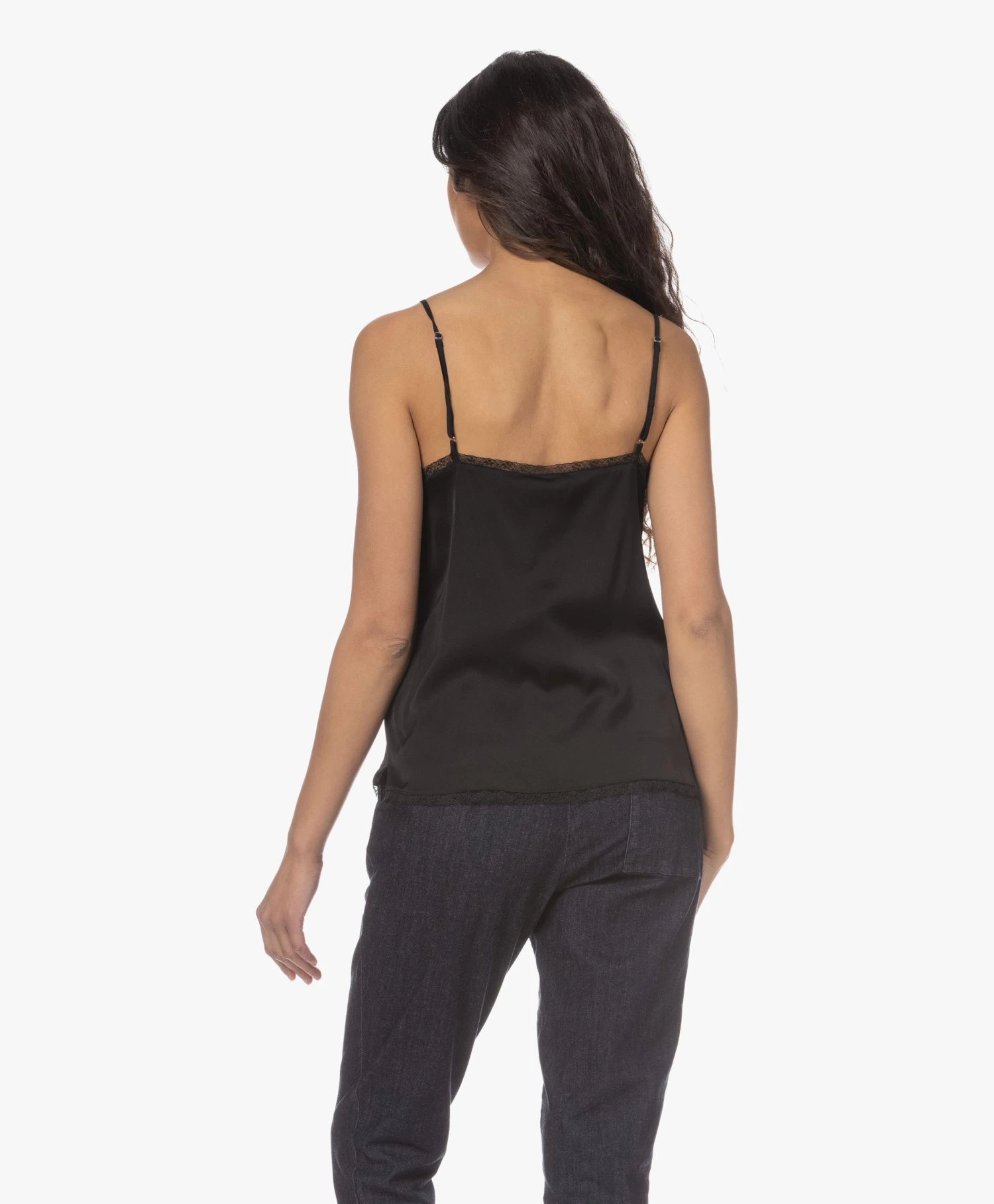 Repeat Zijden Top Met Kant - Zwart 4 Repeat Zijden Top Met Kant - Zwart - Afbeelding 4