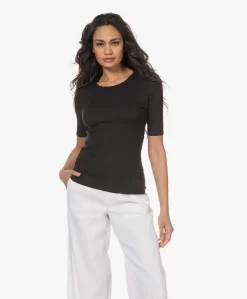 Rag & Bone The Essential Rib Pima Katoenen T-Shirt - Zwart