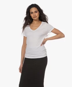 Skin Pima Katoenen V-Hals T-Shirt - Wit