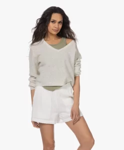 American Vintage Razpark Fijn Gebreide Wolmix V-Hals Trui - Multimelange Ecru