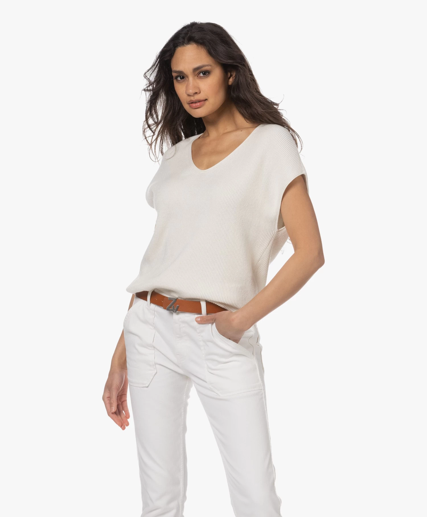 Zadig & Voltaire Zv Initiale Leren Riem - Tan 2 Zadig & Voltaire Zv Initiale Leren Riem - Tan - Afbeelding 2