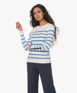 Plein Publique L'Elisa Gestreepte Trui Met Zijde - Ice Water/Electrode Blue