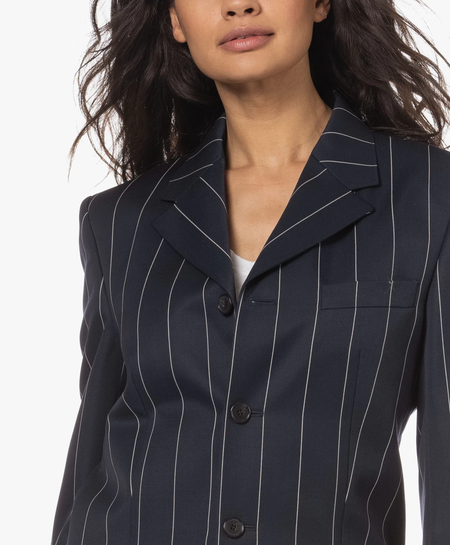 Filippa K Merinowollen Krijtstreep Blazer - Navy/Wit 7 Filippa K Merinowollen Krijtstreep Blazer - Navy/Wit - Afbeelding 7