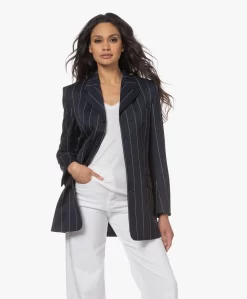 Filippa K Merinowollen Krijtstreep Blazer - Navy/Wit