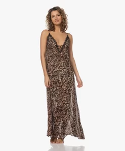 Love Stories Julietta Luipaardprint Crêpe Maxi Jurk - Bruin/Zwart