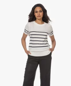 Plein Publique La Zoe Gestreepte Korte Mouwen Trui - Ivoor/Donkerblauw