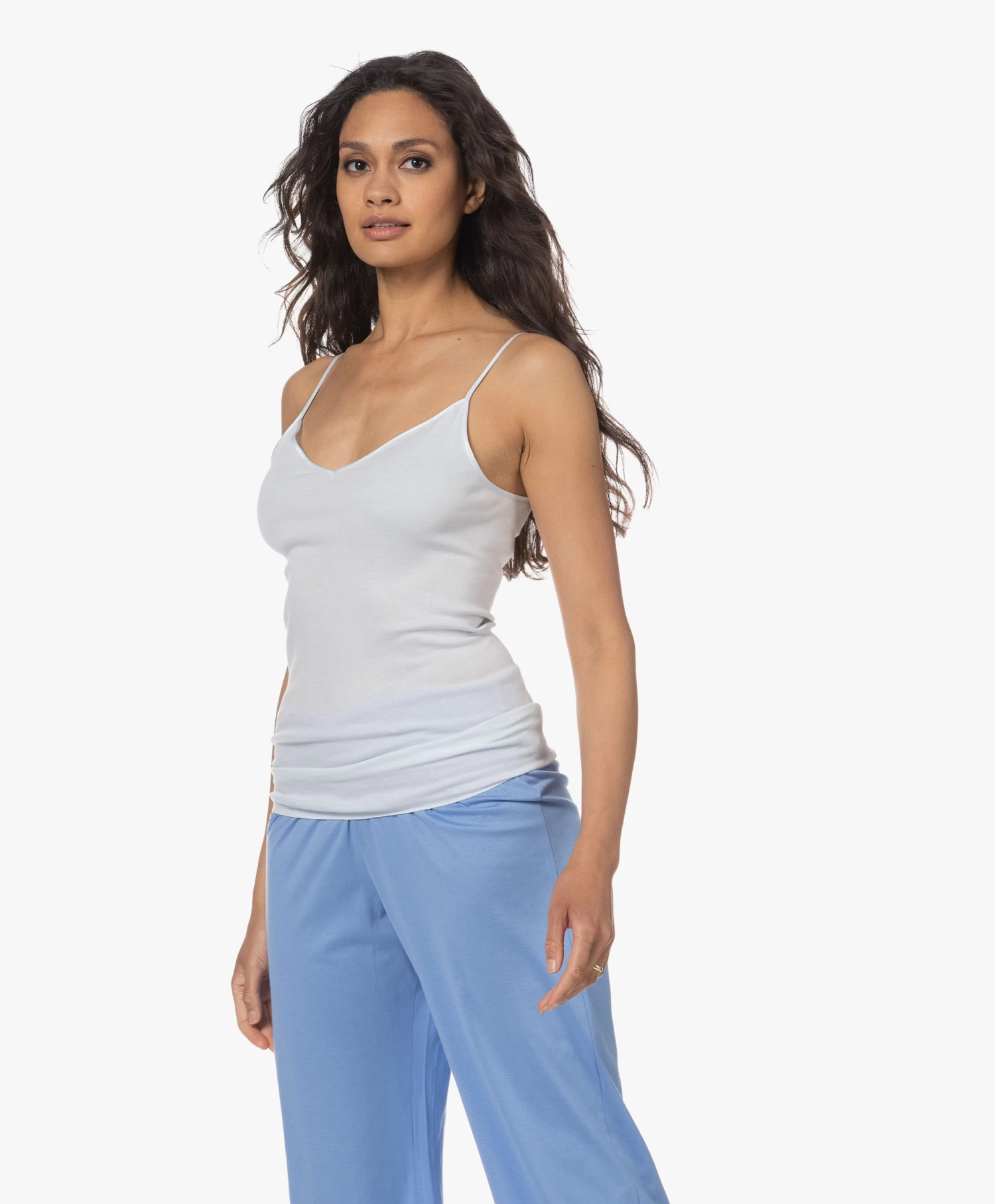 Hanro Cotton Seamless V-Hals Spaghetti Top - Cool Blue 12 Hanro Cotton Seamless V-Hals Spaghetti Top - Cool Blue - Afbeelding 12