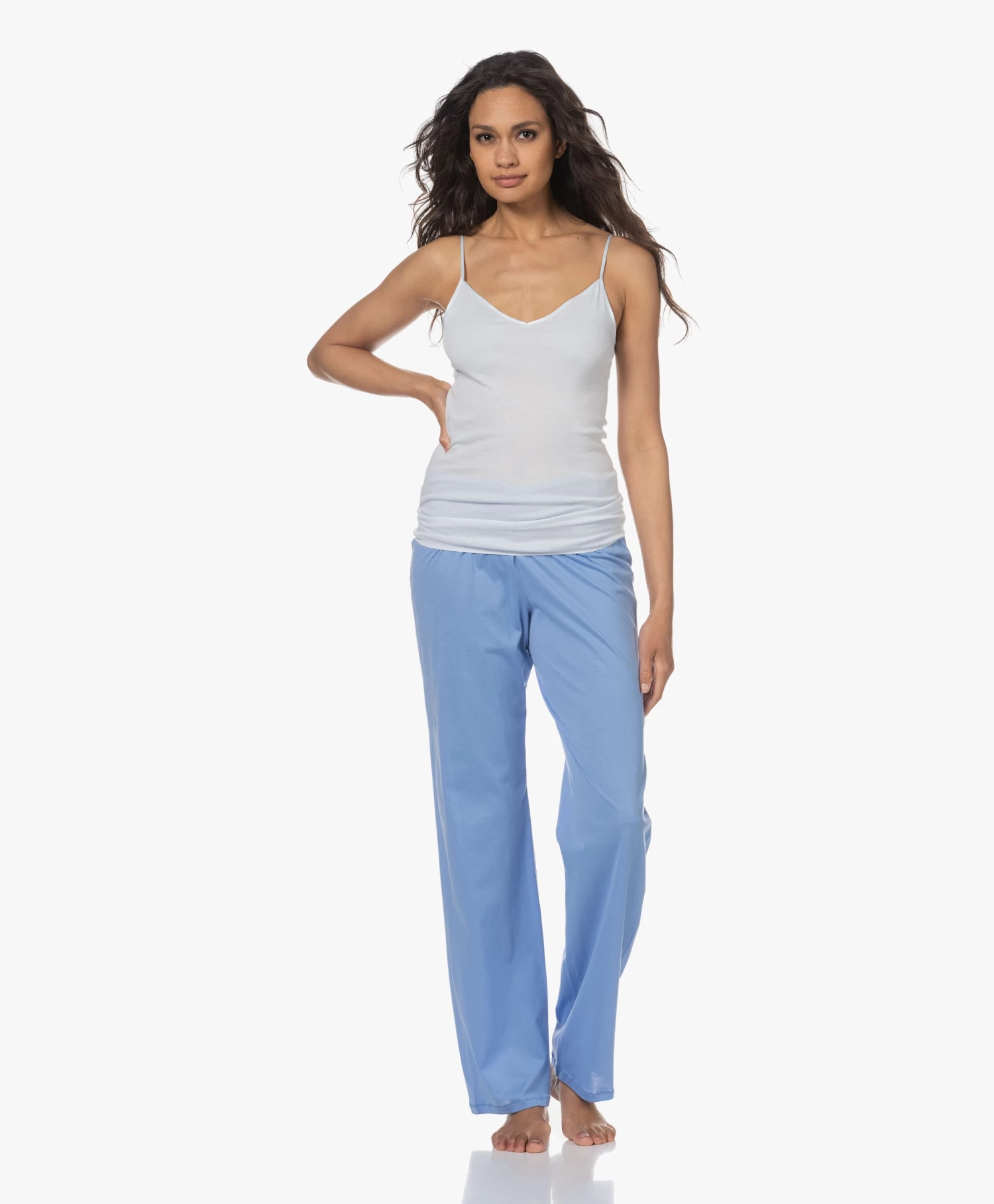 Hanro Cotton Seamless V-Hals Spaghetti Top - Cool Blue 5 Hanro Cotton Seamless V-Hals Spaghetti Top - Cool Blue - Afbeelding 5