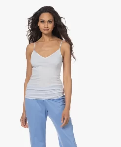 Hanro Cotton Seamless V-Hals Spaghetti Top - Cool Blue