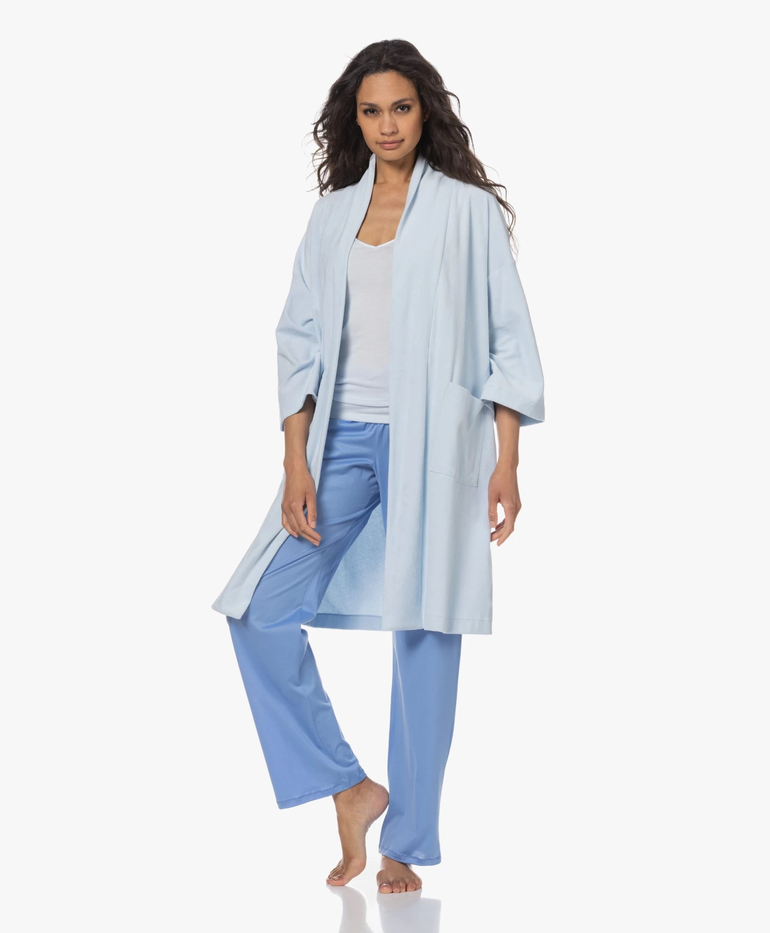 Hanro Cotton Seamless V-Hals Spaghetti Top - Cool Blue 2 Hanro Cotton Seamless V-Hals Spaghetti Top - Cool Blue - Afbeelding 2