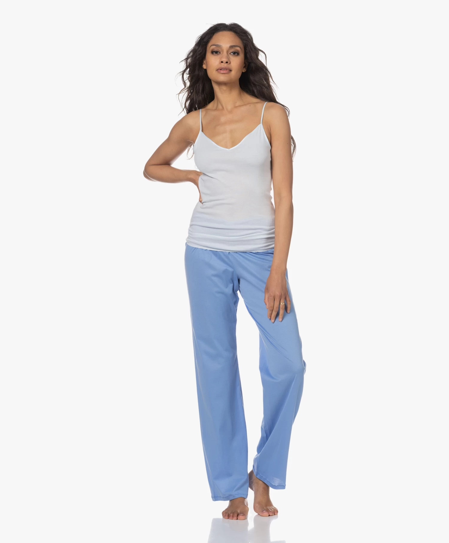 Hanro Cotton Seamless V-Hals Spaghetti Top - Cool Blue 10 Hanro Cotton Seamless V-Hals Spaghetti Top - Cool Blue - Afbeelding 10