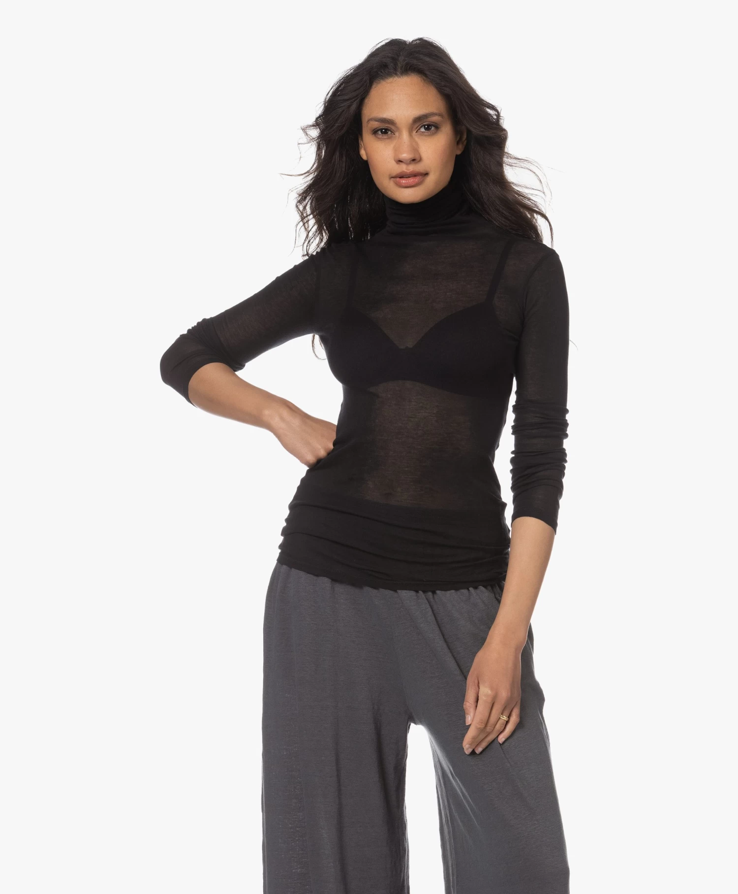 American Vintage Massachussets Jersey Colshirt - Zwart 1 American Vintage Massachussets Jersey Colshirt - Zwart