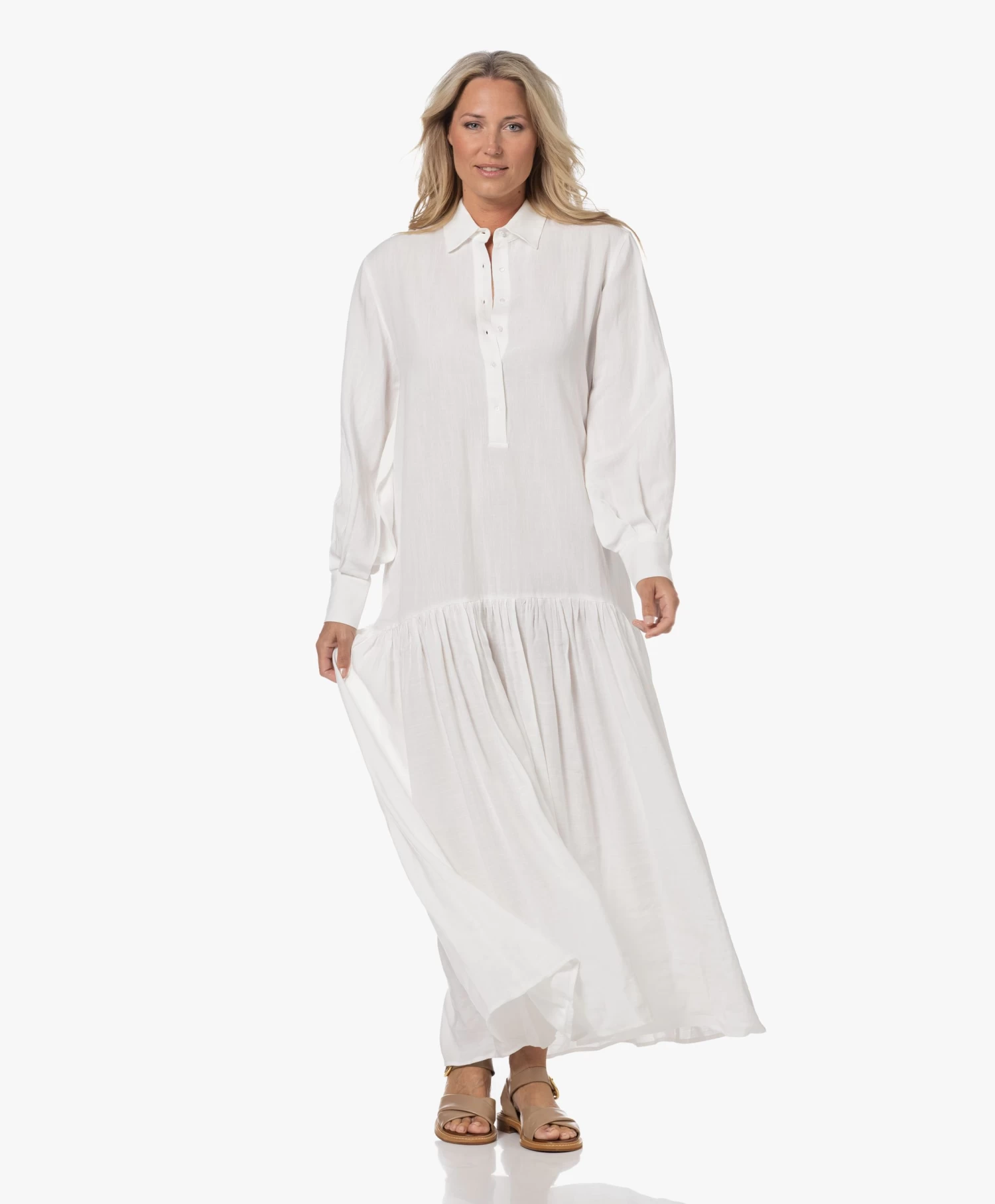 Viveh Selenite Viscose-Linnen Maxi Jurk - Coconut Milk 12 Viveh Selenite Viscose-Linnen Maxi Jurk - Coconut Milk - Afbeelding 12