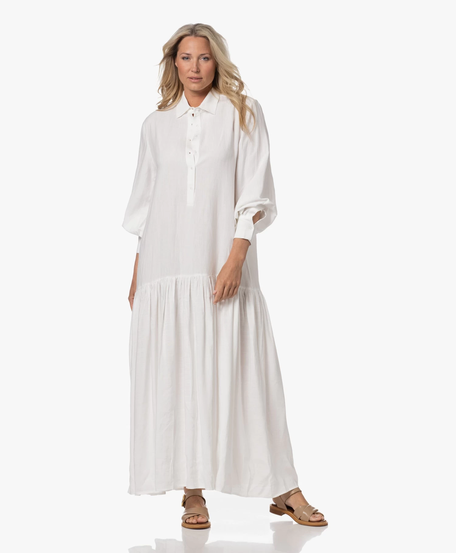 Viveh Selenite Viscose-Linnen Maxi Jurk - Coconut Milk 8 Viveh Selenite Viscose-Linnen Maxi Jurk - Coconut Milk - Afbeelding 8