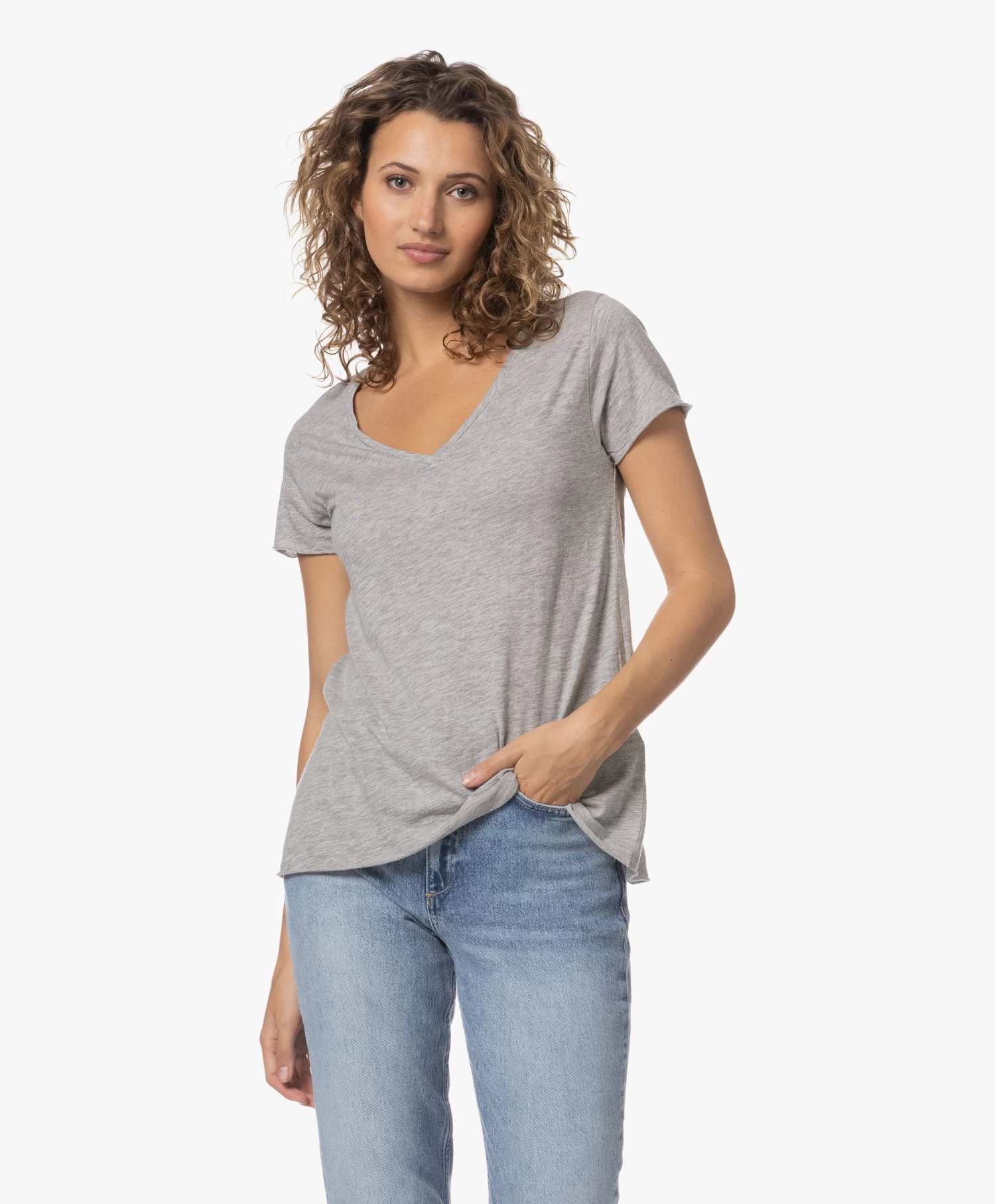 American Vintage Jacksonville V-Hals T-Shirt - Grijs Mêlee 8 American Vintage Jacksonville V-Hals T-Shirt - Grijs Mêlee - Afbeelding 8