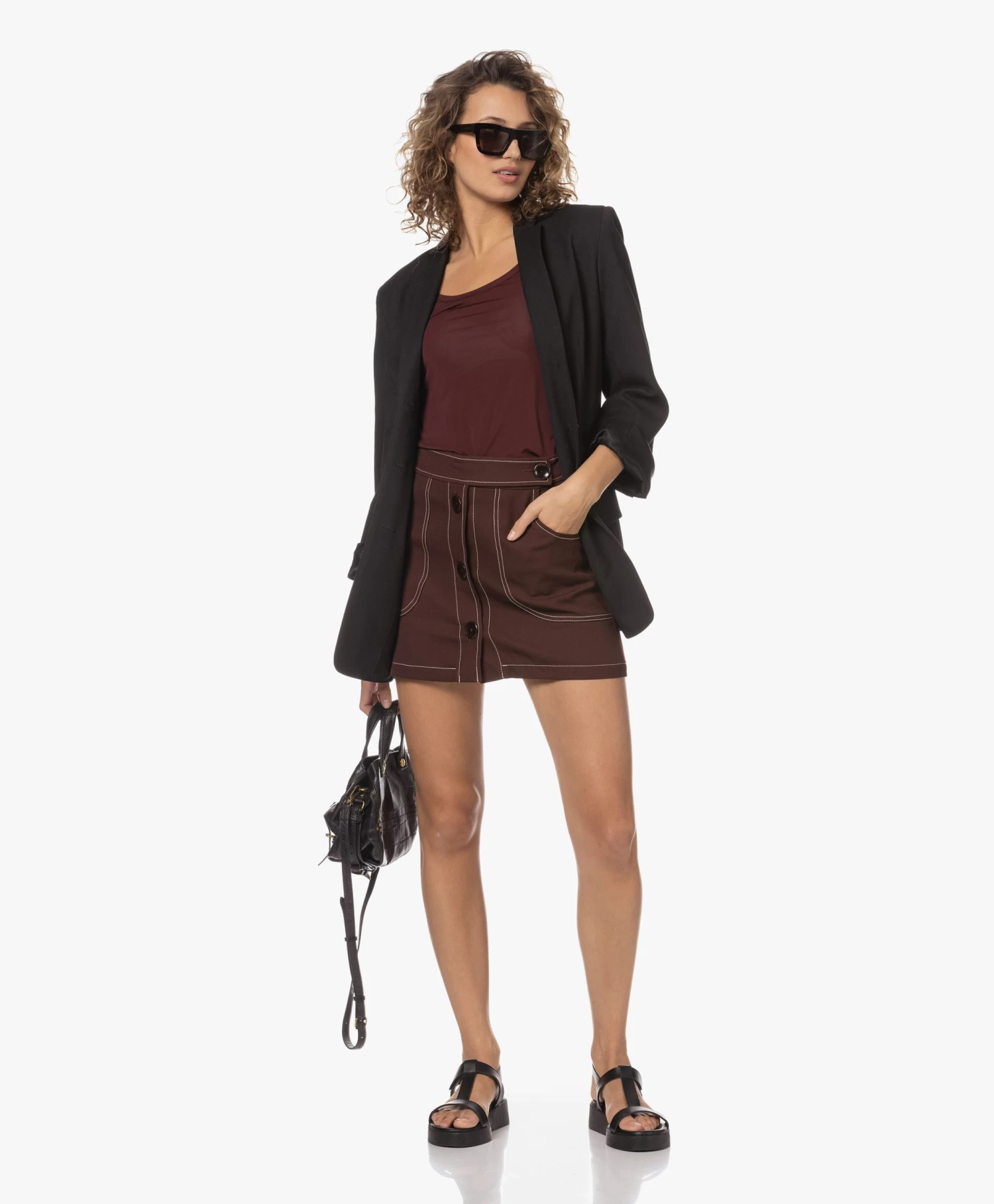 Róhe Retro Wolmix Mini Rok - Mulberry 13 Róhe Retro Wolmix Mini Rok - Mulberry - Afbeelding 13