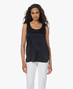 Repeat Mouwloze Stretch-Zijden Top - Navy