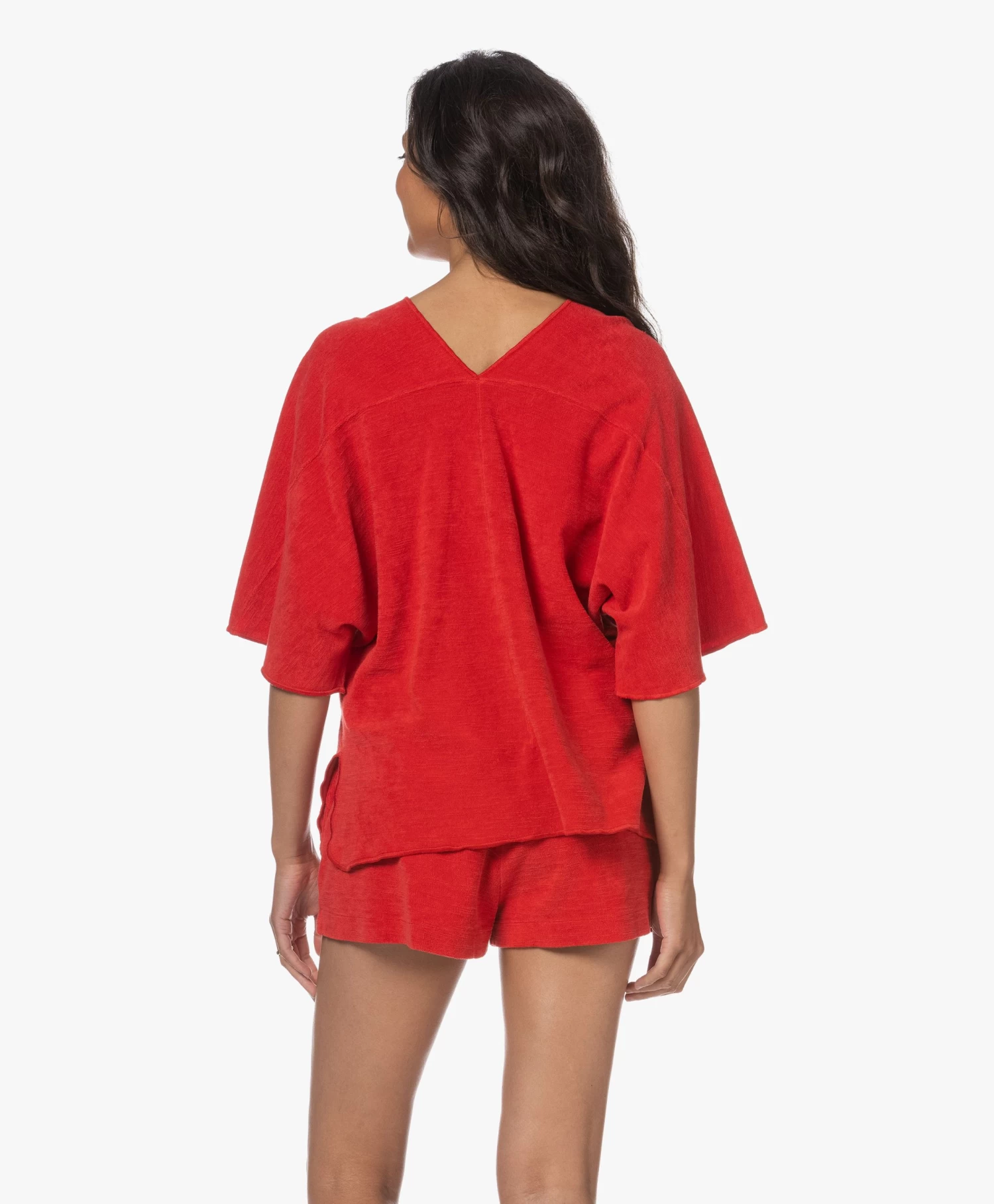 Speezys Amsterdam Badstof Jersey Kaftan Top - Fire Red 4 Speezys Amsterdam Badstof Jersey Kaftan Top - Fire Red - Afbeelding 4