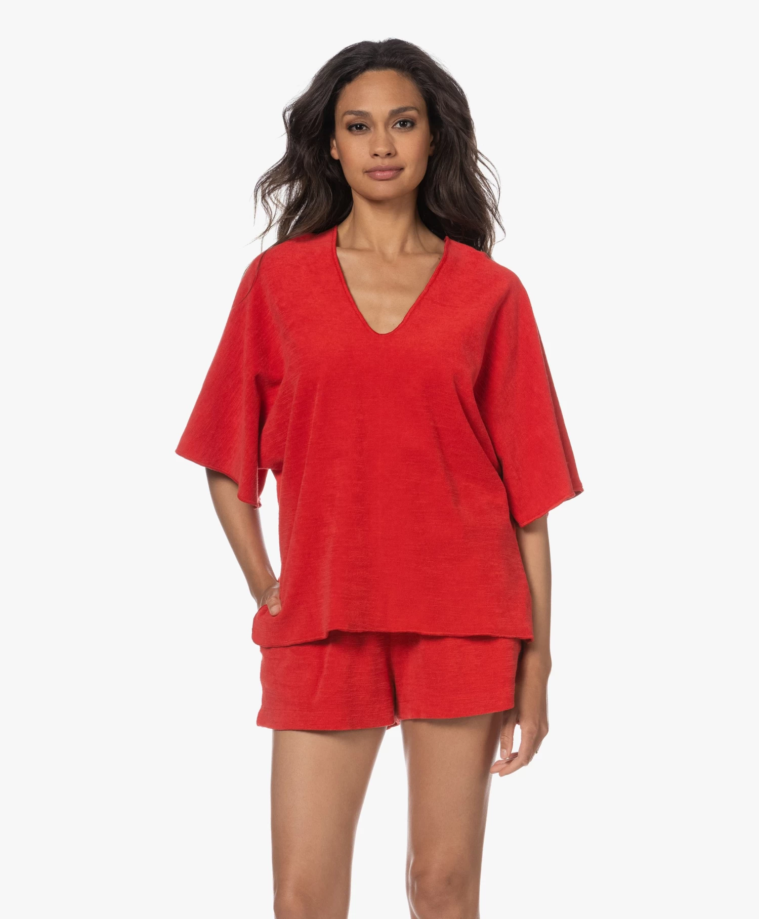 Speezys Amsterdam Badstof Jersey Kaftan Top - Fire Red 1 Speezys Amsterdam Badstof Jersey Kaftan Top - Fire Red