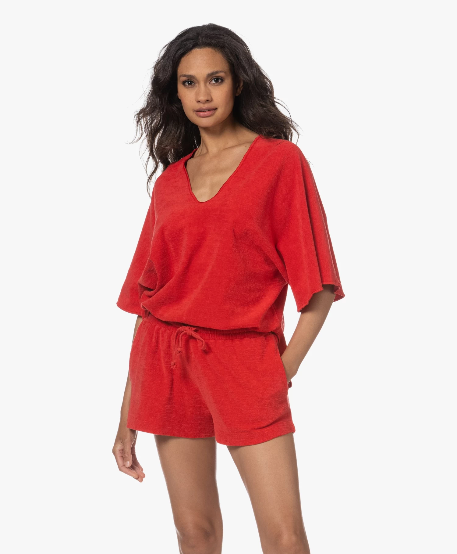Speezys Amsterdam Badstof Jersey Kaftan Top - Fire Red 11 Speezys Amsterdam Badstof Jersey Kaftan Top - Fire Red - Afbeelding 11