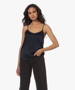 Repeat Zijden Top Met Kant - Navy